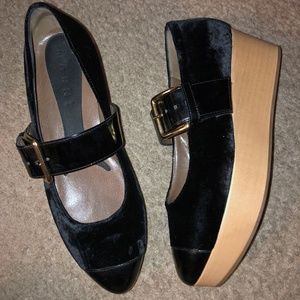 Marni Velvet Black Wedge Pumps Wood Platform